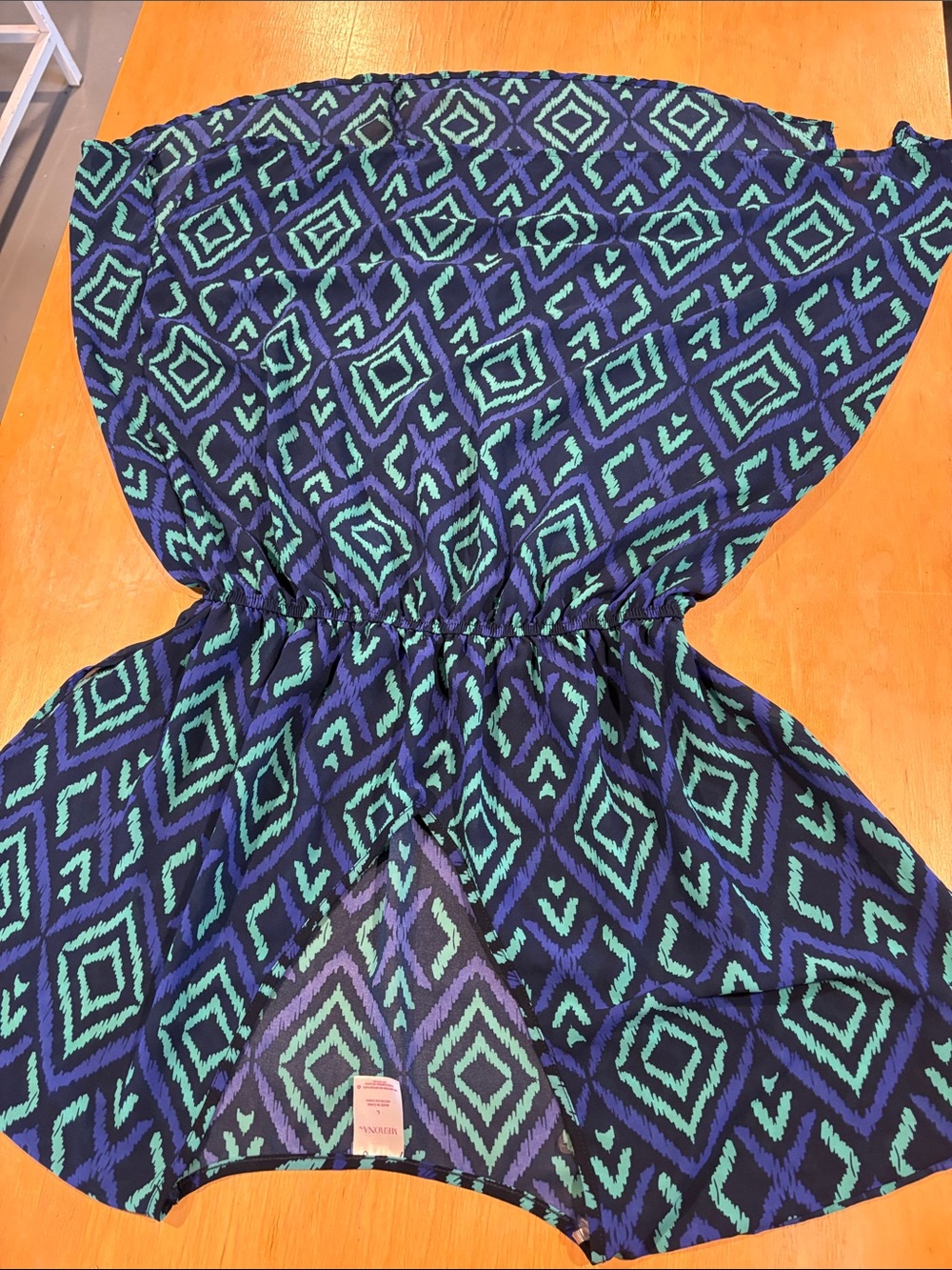 Merona Navy and Teal Geometric Strapless Bodysuit
